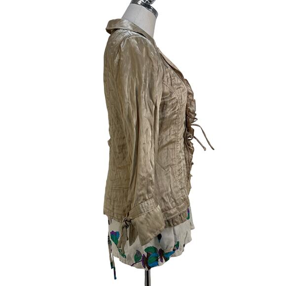 Javier Simorra Silk Jacket Tan Neutral Long Sleeves Ruffles - Picture 5 of 8